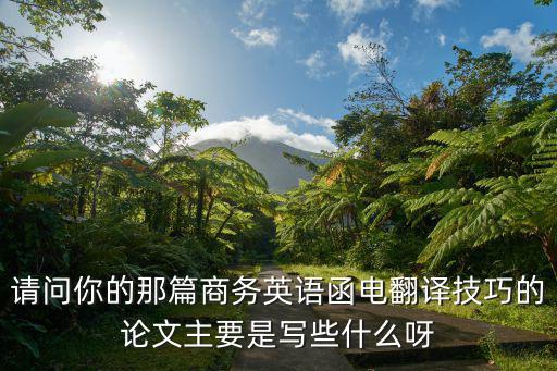 請(qǐng)問(wèn)你的那篇商務(wù)英語(yǔ)函電翻譯技巧的論文主要是寫些什么呀