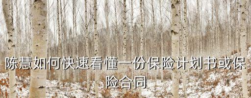 陳慧如何快速看懂一份保險(xiǎn)計(jì)劃書或保險(xiǎn)合同