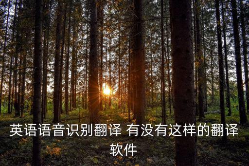 英語語音識別翻譯 有沒有這樣的翻譯軟件