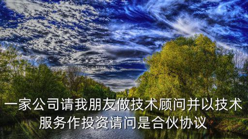 技術(shù)合同 民法典，一家公司請(qǐng)我朋友做技術(shù)顧問(wèn)并以技術(shù)服務(wù)作投資請(qǐng)問(wèn)是合伙協(xié)議