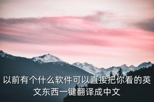 以前有個什么軟件可以直接把你看的英文東西一鍵翻譯成中文