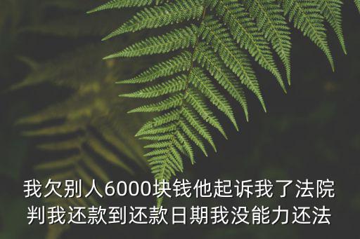 我欠別人6000塊錢他起訴我了法院判我還款到還款日期我沒能力還法