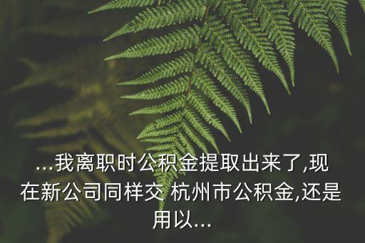 ...我離職時公積金提取出來了,現(xiàn)在新公司同樣交 杭州市公積金,還是用以...
