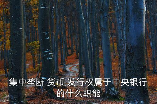 集中壟斷 貨幣 發(fā)行權(quán)屬于中央銀行的什么職能
