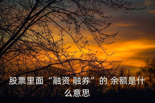 股票里面“融資 融券”的 余額是什么意思