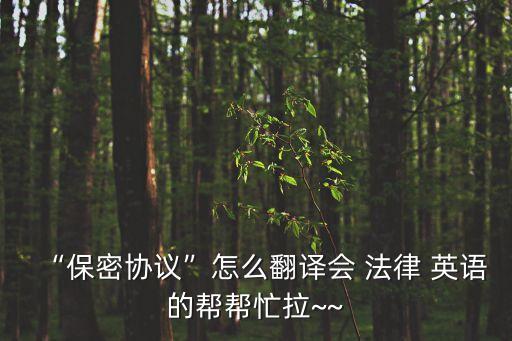 “保密協(xié)議”怎么翻譯會 法律 英語的幫幫忙拉~~