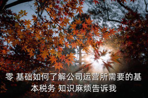 零 基礎(chǔ)如何了解公司運(yùn)營所需要的基本稅務(wù) 知識麻煩告訴我
