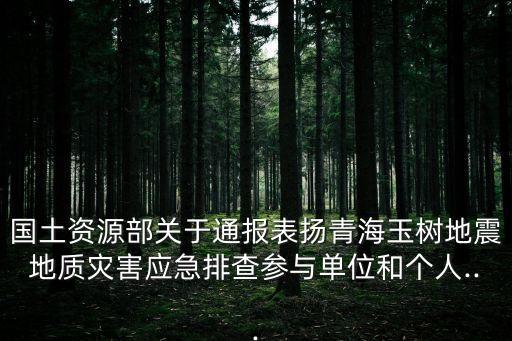 國(guó)土資源部關(guān)于通報(bào)表?yè)P(yáng)青海玉樹地震地質(zhì)災(zāi)害應(yīng)急排查參與單位和個(gè)人...