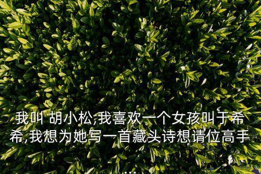 我叫 胡小松,我喜歡一個(gè)女孩叫于希希,我想為她寫一首藏頭詩想請(qǐng)位高手...