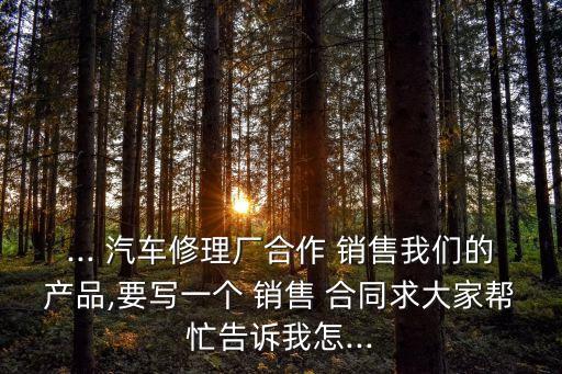 ... 汽車修理廠合作 銷售我們的產(chǎn)品,要寫一個(gè) 銷售 合同求大家?guī)兔Ω嬖V我怎...