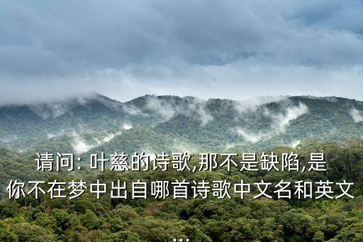 請問: 葉慈的詩歌,那不是缺陷,是你不在夢中出自哪首詩歌中文名和英文...