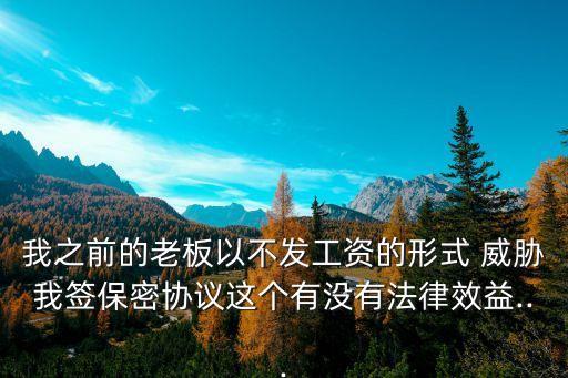 我之前的老板以不發(fā)工資的形式 威脅我簽保密協(xié)議這個(gè)有沒(méi)有法律效益...