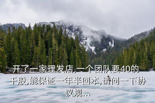 開了一家理發(fā)店,一個(gè)團(tuán)隊(duì)要40的 干股,能保證一年半回本,請(qǐng)問一下協(xié)議規(guī)...