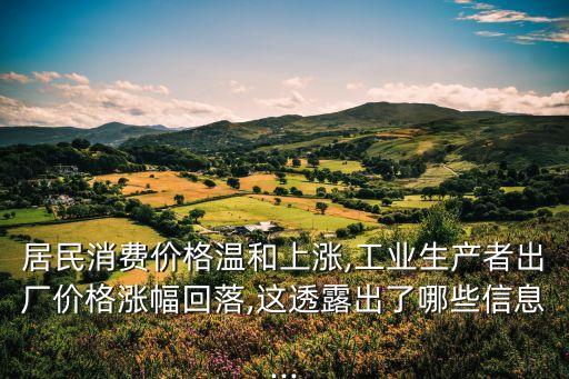居民消費(fèi)價(jià)格溫和上漲,工業(yè)生產(chǎn)者出廠價(jià)格漲幅回落,這透露出了哪些信息...