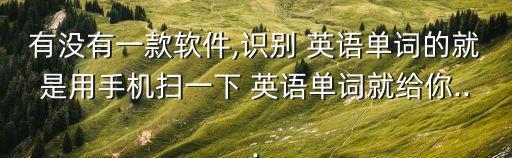 有沒有一款軟件,識別 英語單詞的就是用手機掃一下 英語單詞就給你...