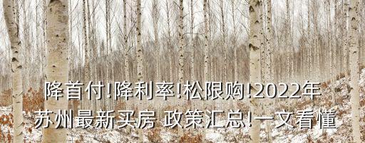 降首付!降利率!松限購!2022年 蘇州最新買房 政策匯總!一文看懂