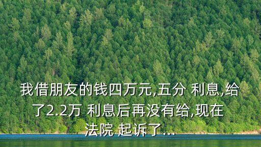 我借朋友的錢四萬元,五分 利息,給了2.2萬 利息后再沒有給,現(xiàn)在 法院 起訴了...