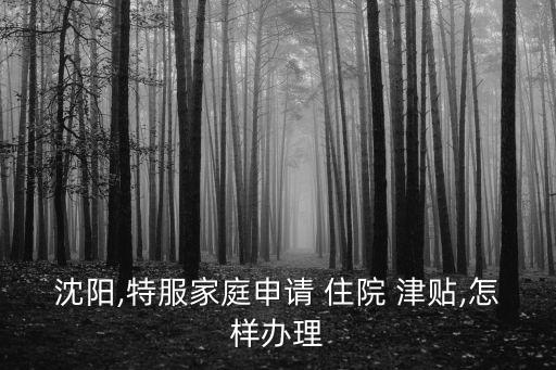 沈陽,特服家庭申請 住院 津貼,怎樣辦理