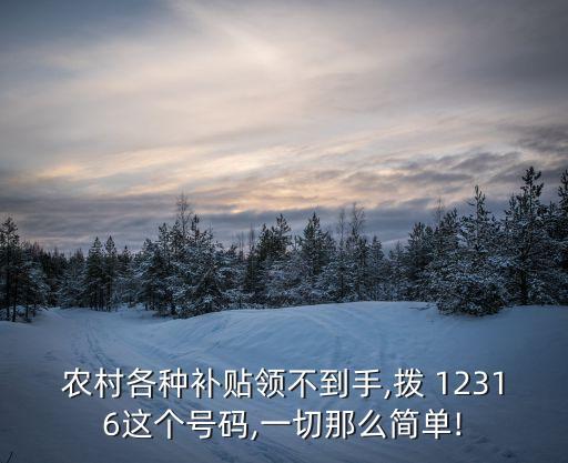 農村各種補貼領不到手,撥 12316這個號碼,一切那么簡單!