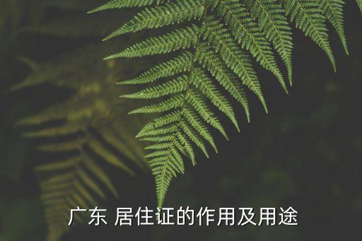  廣東 居住證的作用及用途