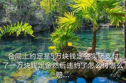  合同上約定是5萬塊錢定金實際支付了一萬塊錢定金然后違約了怎么付怎么賠...