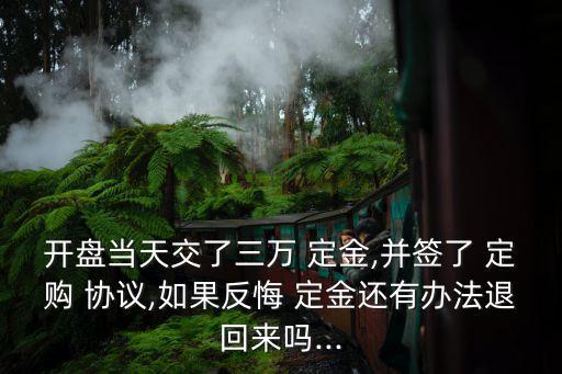 開(kāi)盤(pán)當(dāng)天交了三萬(wàn) 定金,并簽了 定購(gòu) 協(xié)議,如果反悔 定金還有辦法退回來(lái)嗎...