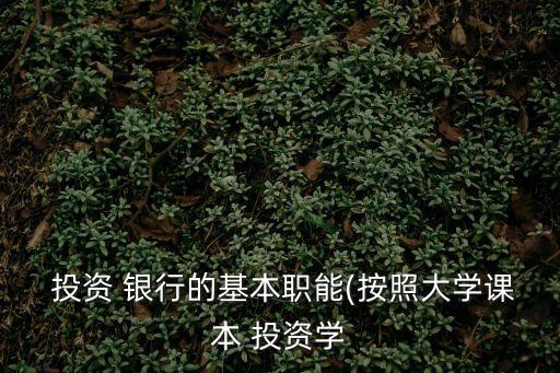  投資 銀行的基本職能(按照大學(xué)課本 投資學(xué)