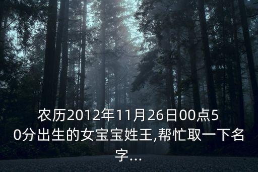 農(nóng)歷2012年11月26日00點50分出生的女寶寶姓王,幫忙取一下名字...