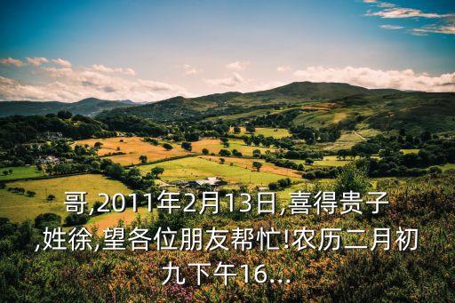哥,2011年2月13日,喜得貴子,姓徐,望各位朋友幫忙!農(nóng)歷二月初九下午16...