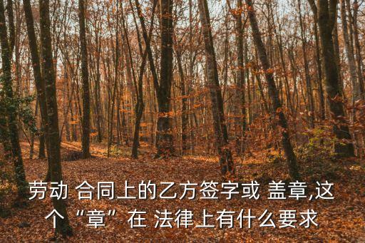 勞動 合同上的乙方簽字或 蓋章,這個“章”在 法律上有什么要求
