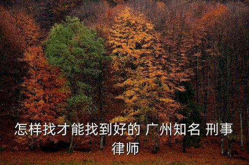 怎樣找才能找到好的 廣州知名 刑事 律師