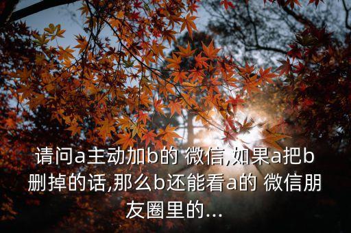 請(qǐng)問a主動(dòng)加b的 微信,如果a把b刪掉的話,那么b還能看a的 微信朋友圈里的...