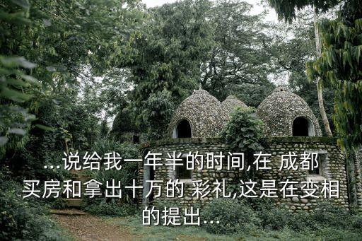...說給我一年半的時間,在 成都買房和拿出十萬的 彩禮,這是在變相的提出...