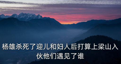楊雄殺死了迎兒和婦人后打算上梁山入伙他們遇見了誰