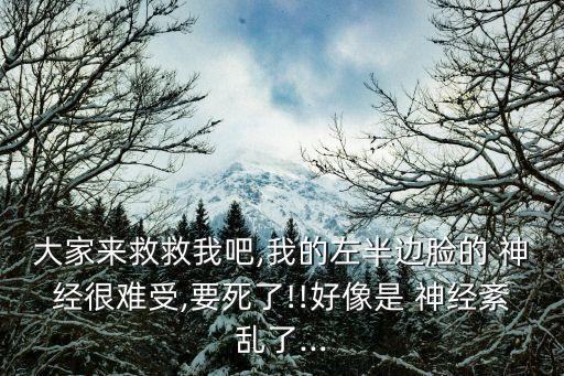 大家來救救我吧,我的左半邊臉的 神經(jīng)很難受,要死了!!好像是 神經(jīng)紊亂了...