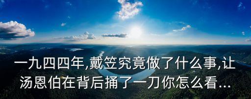 一九四四年,戴笠究竟做了什么事,讓湯恩伯在背后捅了一刀你怎么看...