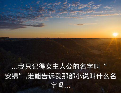...我只記得女主人公的名字叫“ 安錦”,誰(shuí)能告訴我那部小說(shuō)叫什么名字嗎...