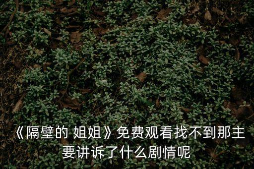 《隔壁的 姐姐》免費觀看找不到那主要講訴了什么劇情呢