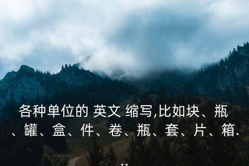 各種單位的 英文 縮寫,比如塊、瓶、罐、盒、件、卷、瓶、套、片、箱...