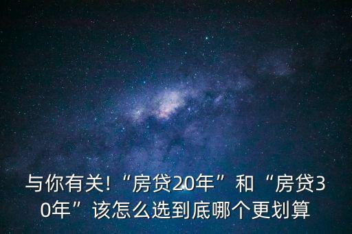 與你有關!“房貸20年”和“房貸30年”該怎么選到底哪個更劃算