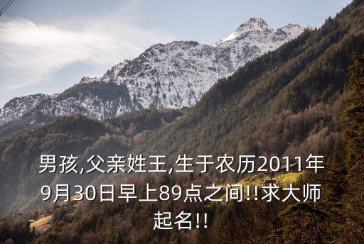 男孩,父親姓王,生于農(nóng)歷2011年9月30日早上89點之間!!求大師起名!!