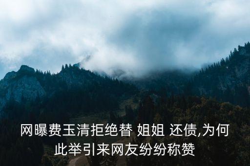 網(wǎng)曝費玉清拒絕替 姐姐 還債,為何此舉引來網(wǎng)友紛紛稱贊