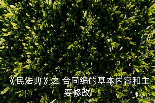 《民法典》之 合同編的基本內(nèi)容和主要修改