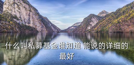 什么叫私募基金誰知道 能說的詳細的最好
