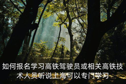 高鐵駕駛員，如何報(bào)名學(xué)習(xí)高鐵駕駛員或相關(guān)高鐵技術(shù)人員聽說上?？梢詫ｉT學(xué)習(xí)