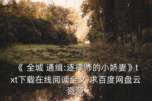 《 全城 通緝:逐律師的小嬌妻》txt下載在線閱讀全文,求百度網(wǎng)盤云資源