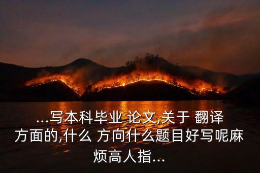...寫(xiě)本科畢業(yè) 論文,關(guān)于 翻譯方面的,什么 方向什么題目好寫(xiě)呢麻煩高人指...