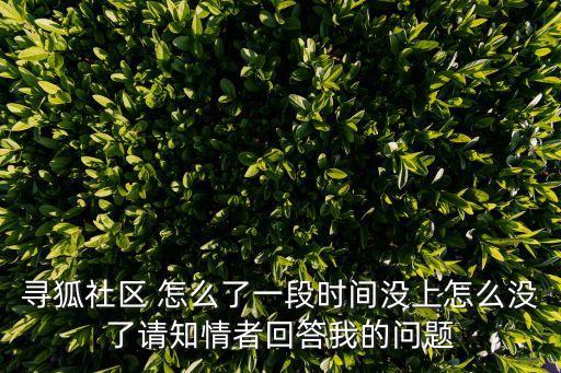 尋狐社區(qū) 怎么了一段時(shí)間沒上怎么沒了請(qǐng)知情者回答我的問題