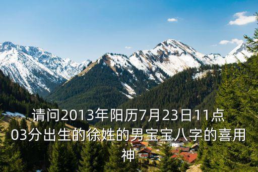 請問2013年陽歷7月23日11點03分出生的徐姓的男寶寶八字的喜用神