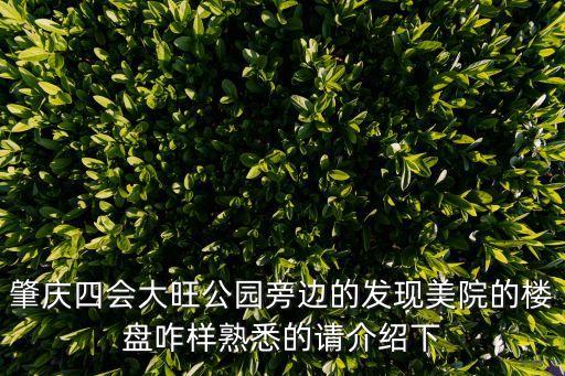 肇慶四會(huì)大旺公園旁邊的發(fā)現(xiàn)美院的樓盤(pán)咋樣熟悉的請(qǐng)介紹下